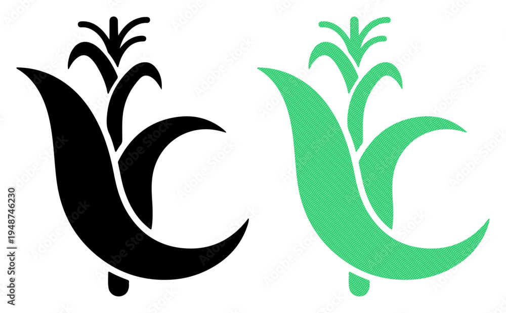 Fototapeta premium Simple, stylized corn plant illustration in black and green