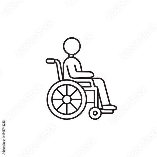 Patient in Wheelchair Icon, Disability Mobility Assistance Line Icon, Healthcare Accessibility Outline Symbol