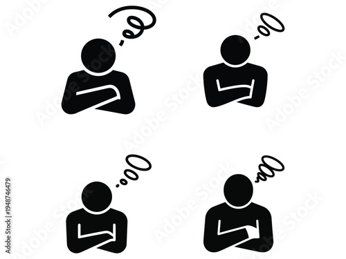 Confused and thinking person icons with question mark and mental confusion symbols