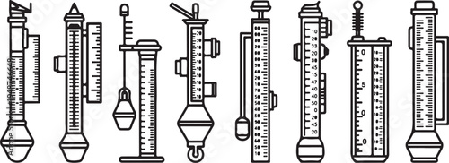 A collection of vintage laboratory glassware and measuring instruments Vector