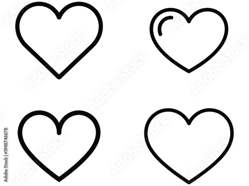 Heart outline icon set with love romance and relationship symbol collection