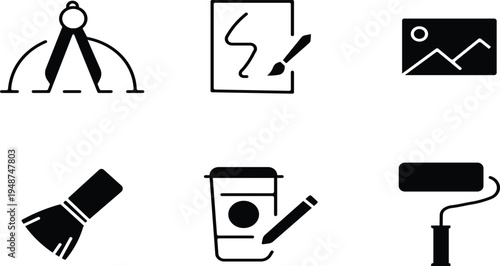 Collection of painting and drawing tools and techniques icons