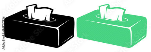 Two tissue boxes, one black and one green, displayed side by side