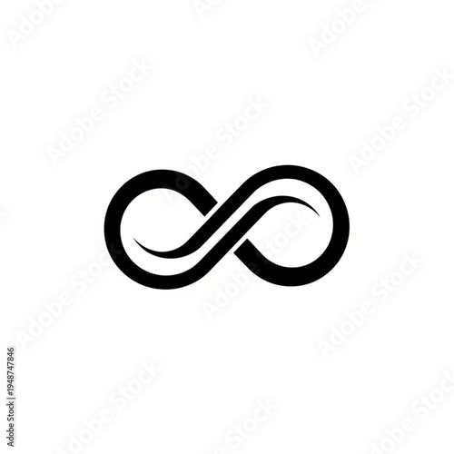A simple black infinity symbol on a white background, representing endlessness and eternity.
