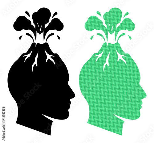 Explosive ideas erupting from human minds, representing creativity and inspiration