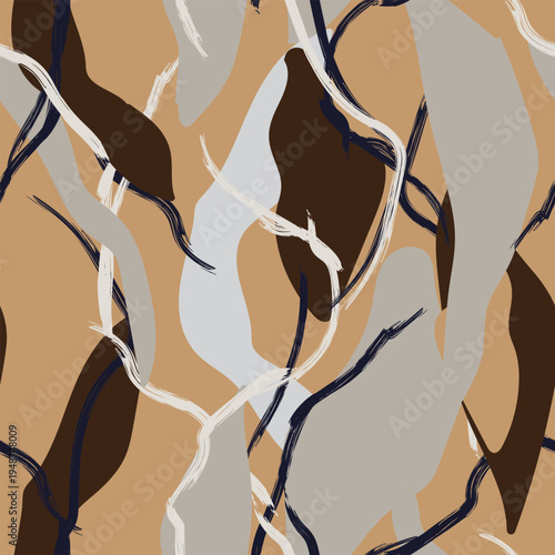 Brown Beige Abstract Brushstroke Pattern Textile Design