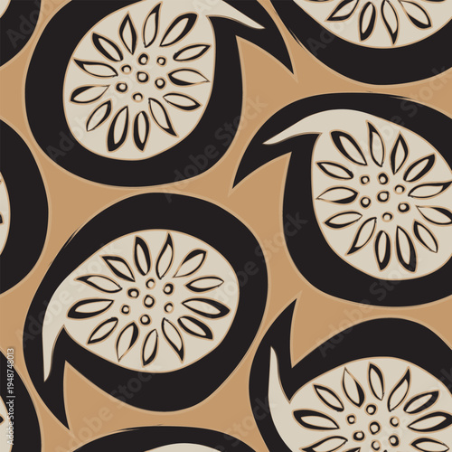 Black Beige Paisley Seamless Pattern Design