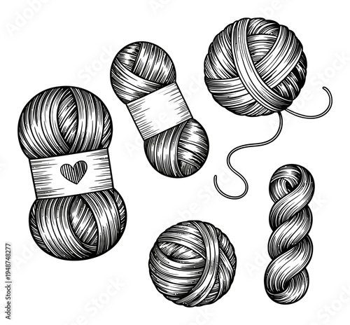Black and White of Yarn Balls and Skeins