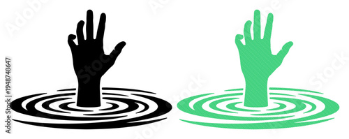 Drowning hands reaching out for help, symbolizing crisis and despair.