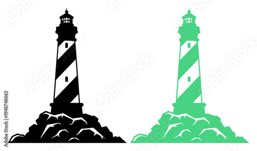 Iconic lighthouse silhouette on rocky coast, offering guidance and safety