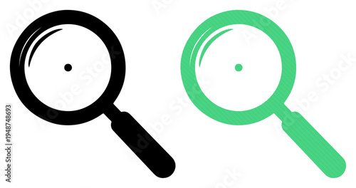 Two magnifying glasses, one black and one green, representing search and discovery.