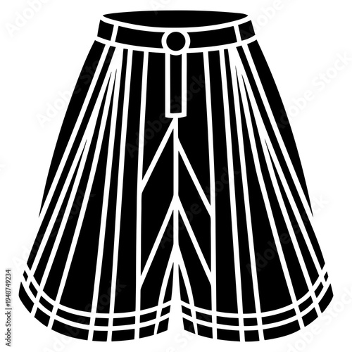 Vector illustration of a black and white pleated skirt with waistband