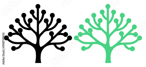 Stylized tree silhouette in black and green, representing growth and connection