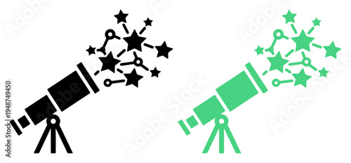 Telescope discovering a constellation of stars, representing discovery and exploration