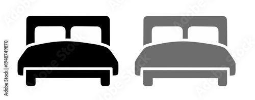 Bed icon set with pillows and blanket for hotel room bedroom interior furniture flat vector illustration isolated on white