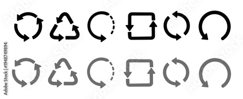 Circular arrow icons representing refresh reload rotate and recycle process for digital interface design