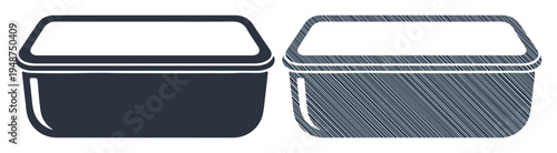 Two food containers, one solid and one sketched, for storage and organization