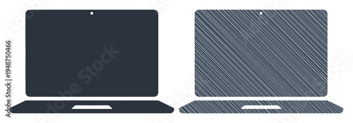 Two laptops side by side, one sleek and modern, the other with a sketched texture.