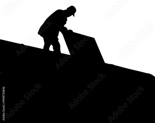 Silhouette of a Professional Roofer Installing Roofing Material on a House Vector Illustration