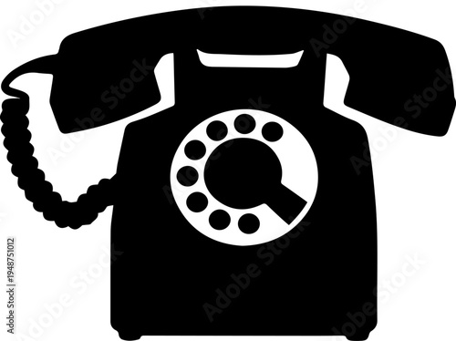 Vintage Rotary Telephone Silhouette Icon Black and White Retro Vector Illustration