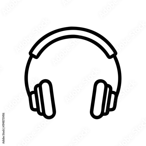 A black and white line art illustration of classic over the ear stereo headphones for listening