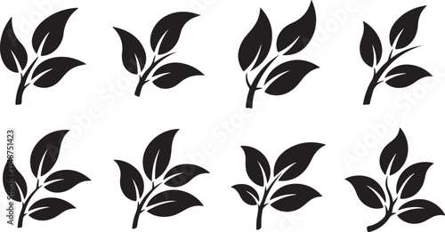 Set of black leaf silhouettes on white background illustration