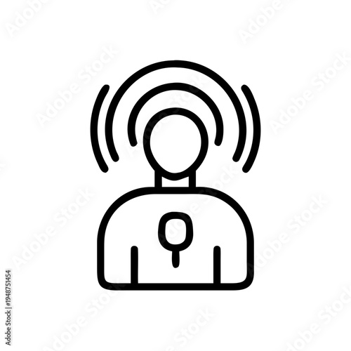 A minimalist linear icon representing a person with radio waves emanating from their head area