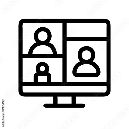 A computer monitor screen displaying a grid interface for a remote group video conference call