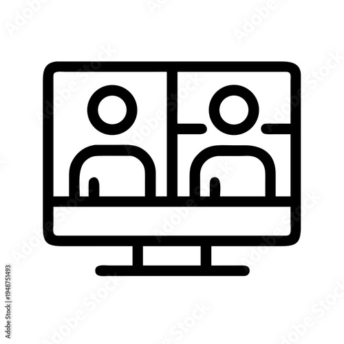 A digital icon representing a video conference call featuring two people on a computer screen display
