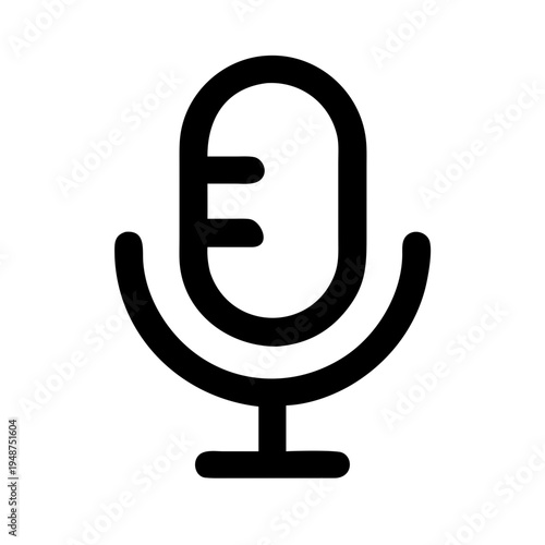 A minimalist linear icon representing a vintage style studio microphone for audio recording tasks