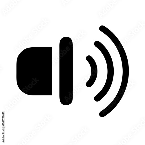 Black volume icon representing sound output settings and audio level adjustment for digital device