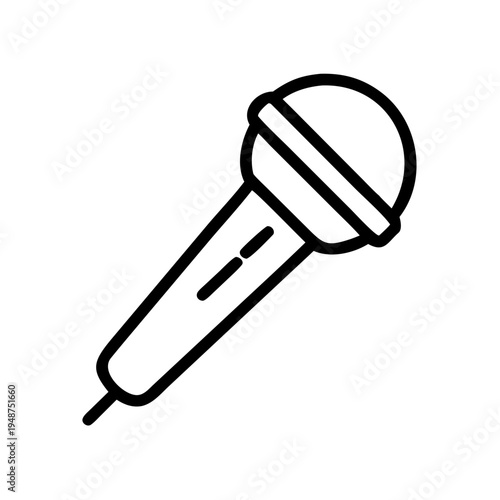 A simple outline illustration of a handheld dynamic vocal microphone for recording and performance