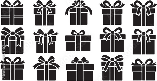 Black gift boxes with white ribbons and bows pattern