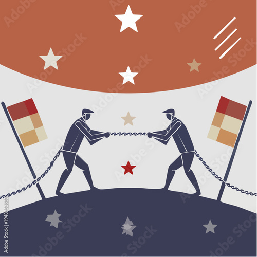 Two men engaged in a tug of war competition.