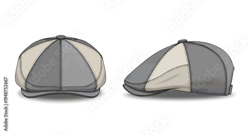 Flat Cap Hat Vector Mockup with Realistic Fabric Texture for Fashion Branding of a Mix Color