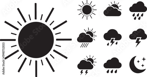 Weather forecast icons set with sun and clouds symbols