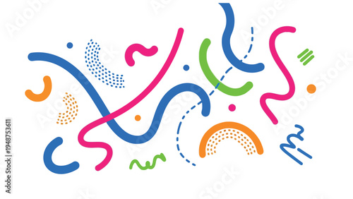 Set of colorful memphis style vector graphic elements