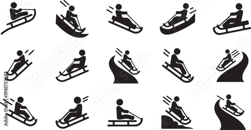 Snowmobile Rider Silhouette Icons in Various Motion Positions