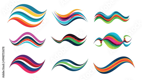 Set of 9 colorful wave icons vector