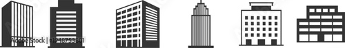 City building vector icon set, urban architecture skyscraper collection, modern office and commercial buildings illustration design