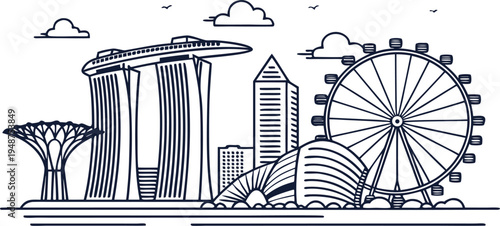 Singapore City Skyline Silhouette Illustration