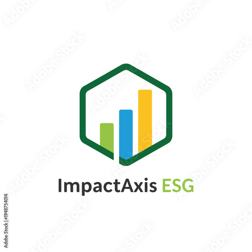 Hexagon containing bar chart graph icon logo for ESG sustainability reporting ImpactAxis ESG