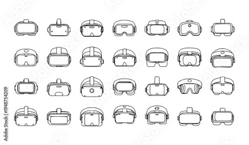 Virtual reality headset outline set technology device sketch vector illustration