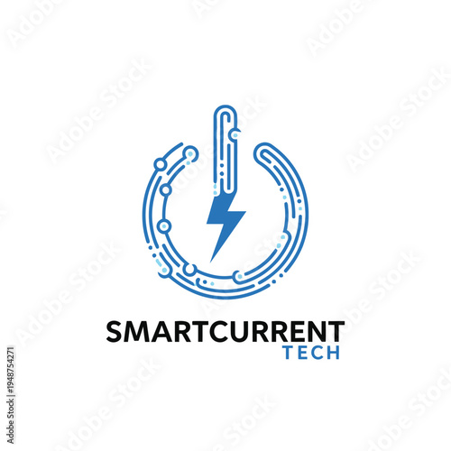 Power button circuit with lightning bolt icon logo for smart electrical energy SmartCurrent Tech