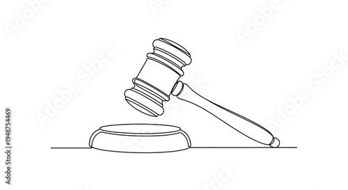 Gavel Resting on Sounding Block, Minimalist Line Art