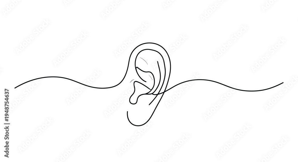 Obraz premium Minimalist single line drawing of a human ear