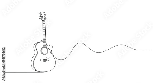 Acoustic Guitar with Wavy Sound Line, Minimal Art
