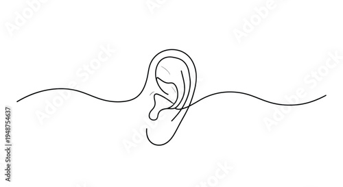 Minimalist single line drawing of a human ear