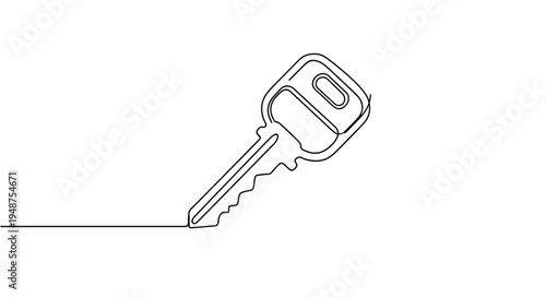 Single line drawing of a car key