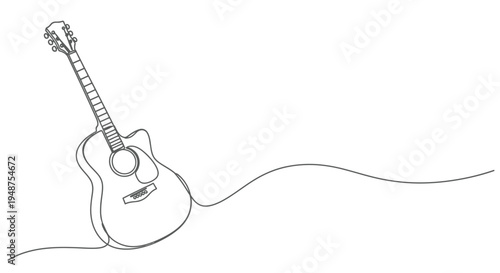 Acoustic guitar leaning, drawn with a single continuous line
